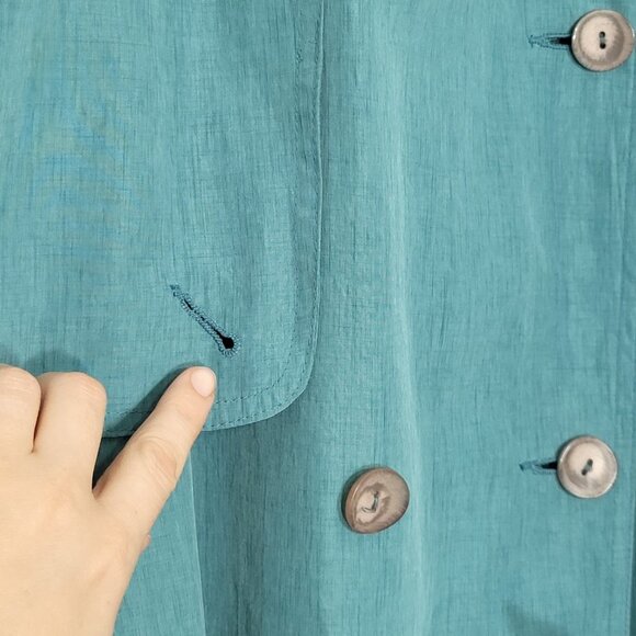 Luba Paris Vintage Teal Green Trench Double Breasted Tie Waist Long Sleeve Coat - Picture 4 of 14